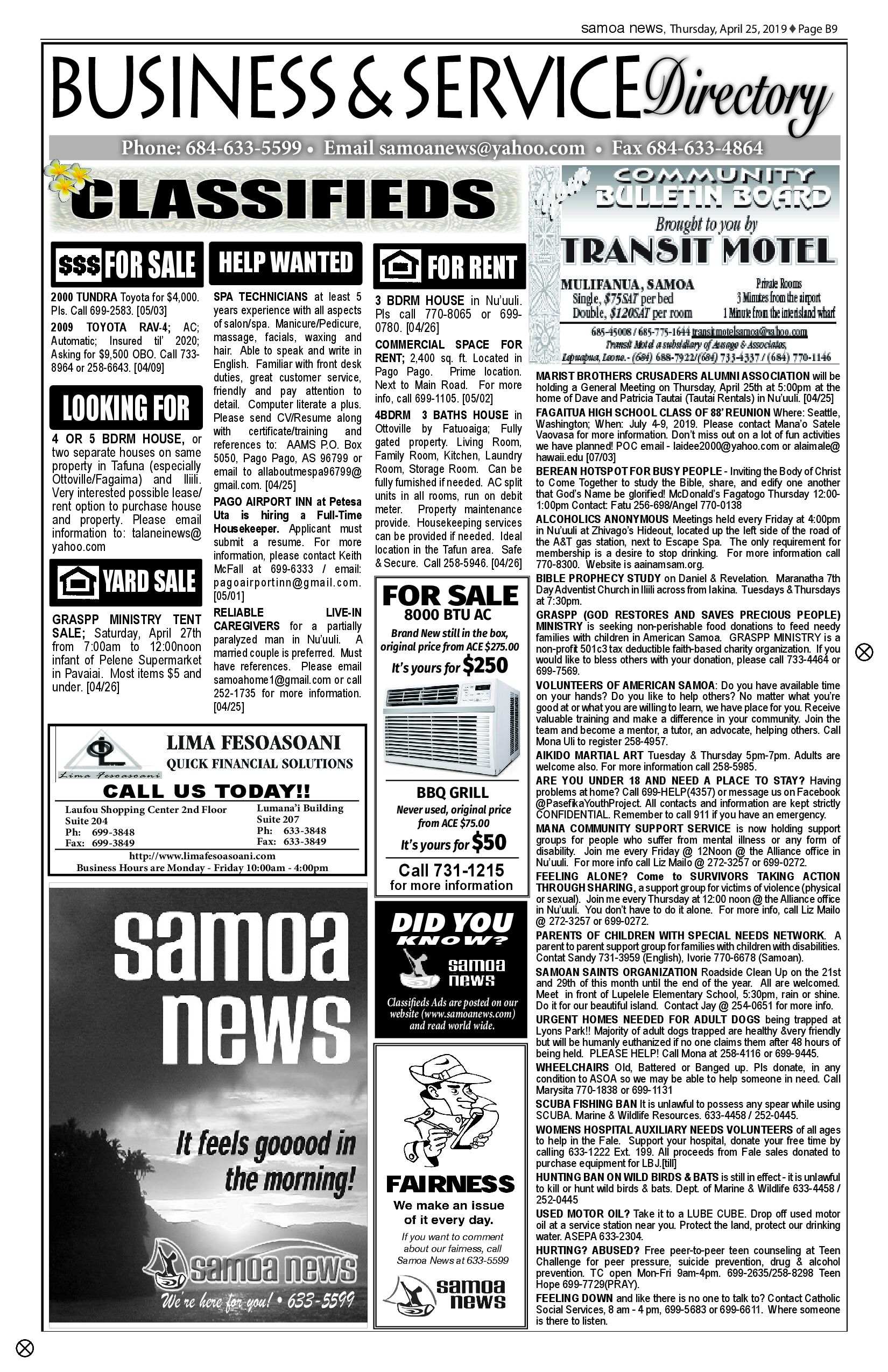 SN Classified Thursday, April 25, 2019