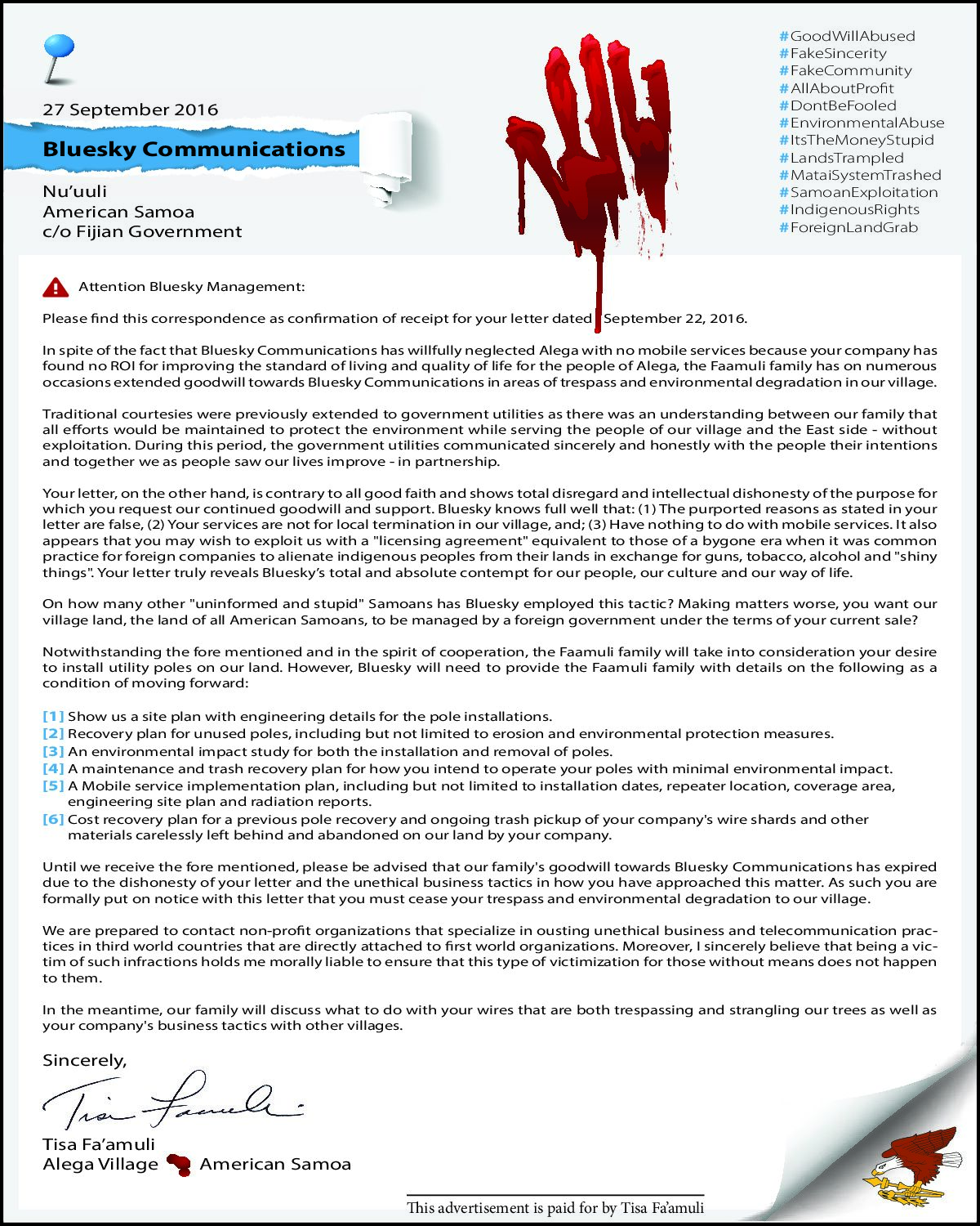 Tisa Faamuli to BlueSky