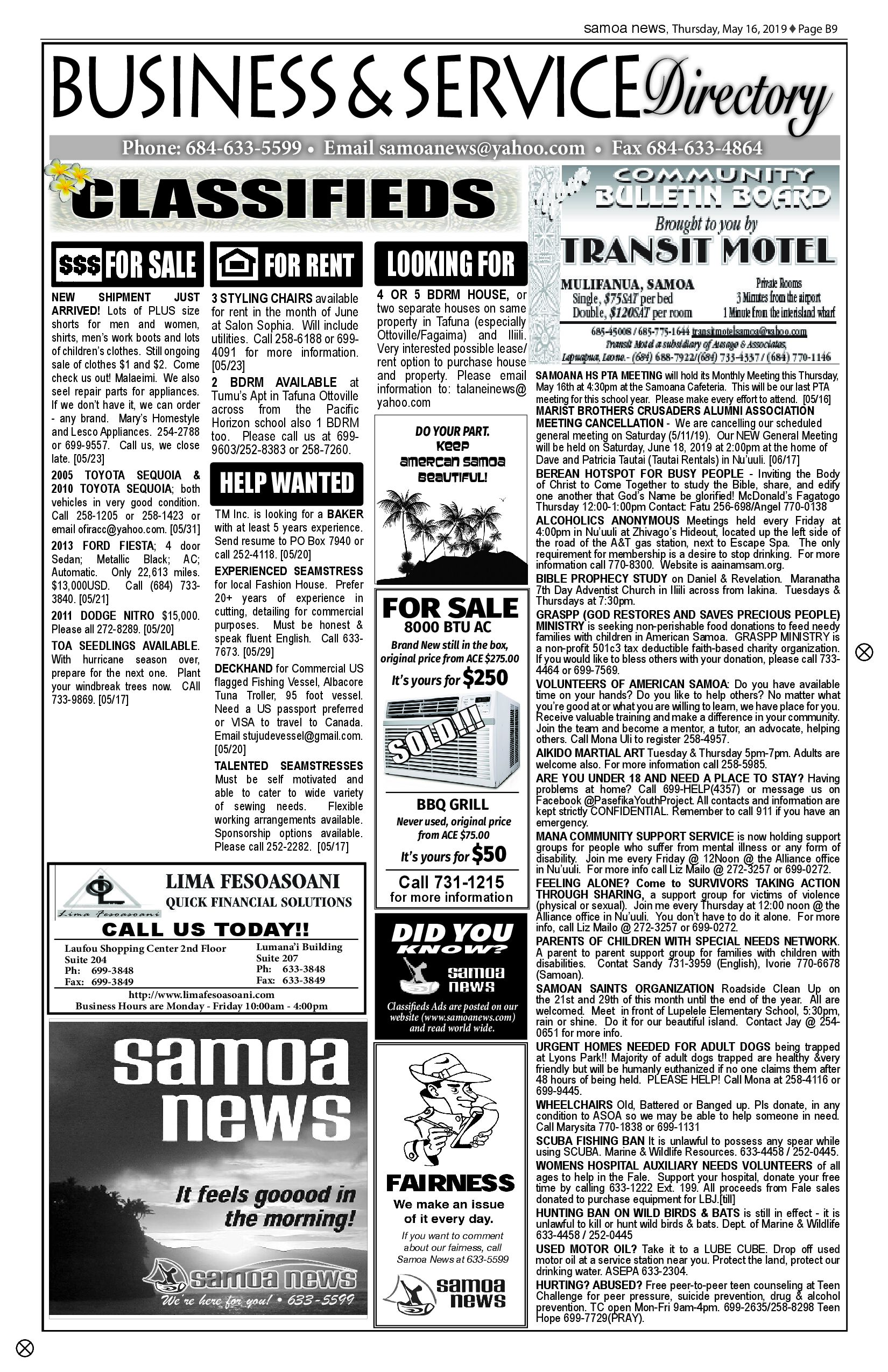 SN Classified Thursday, May 16, 2019