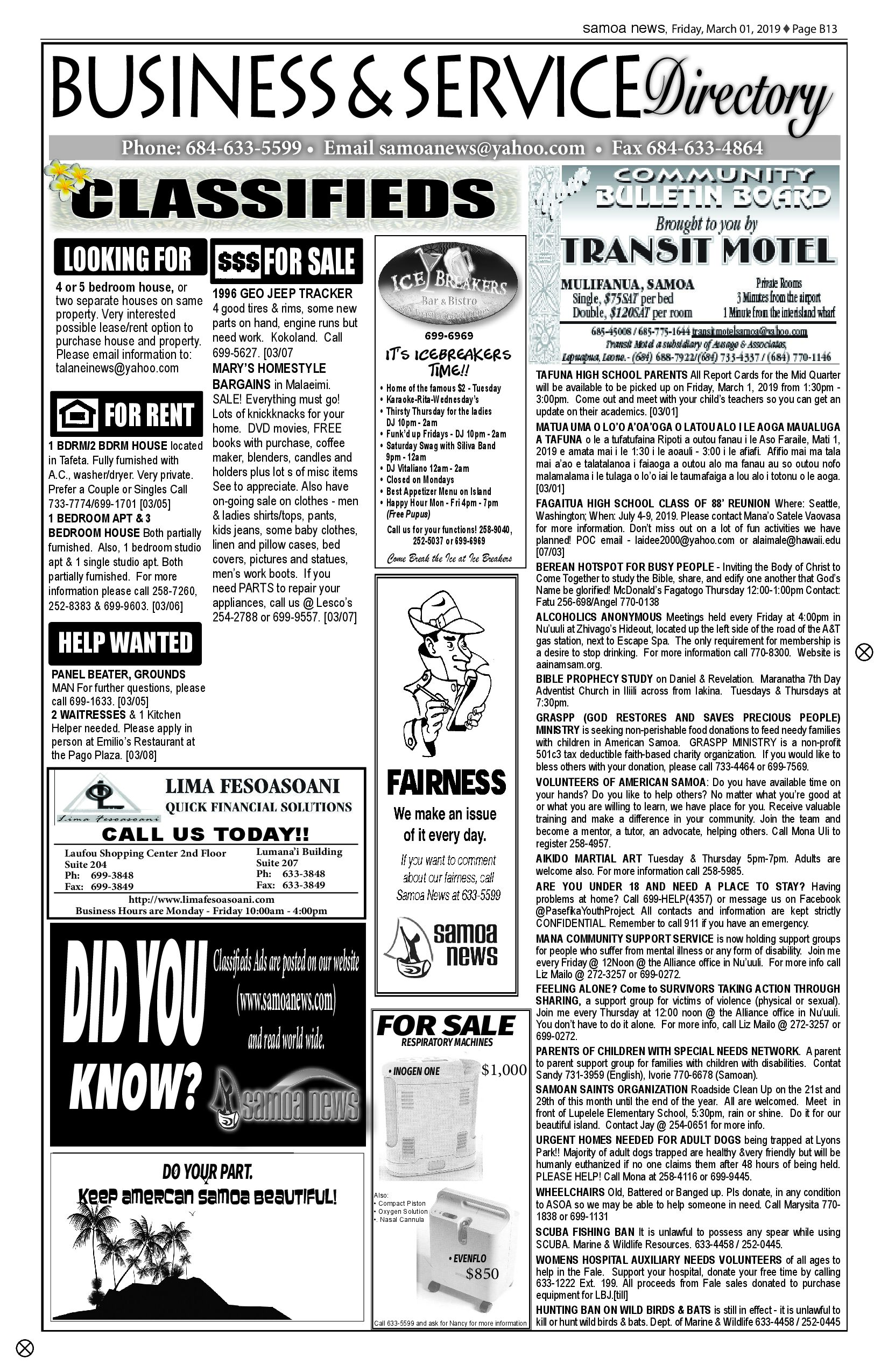 SN Classified Friday, March 01, 2019