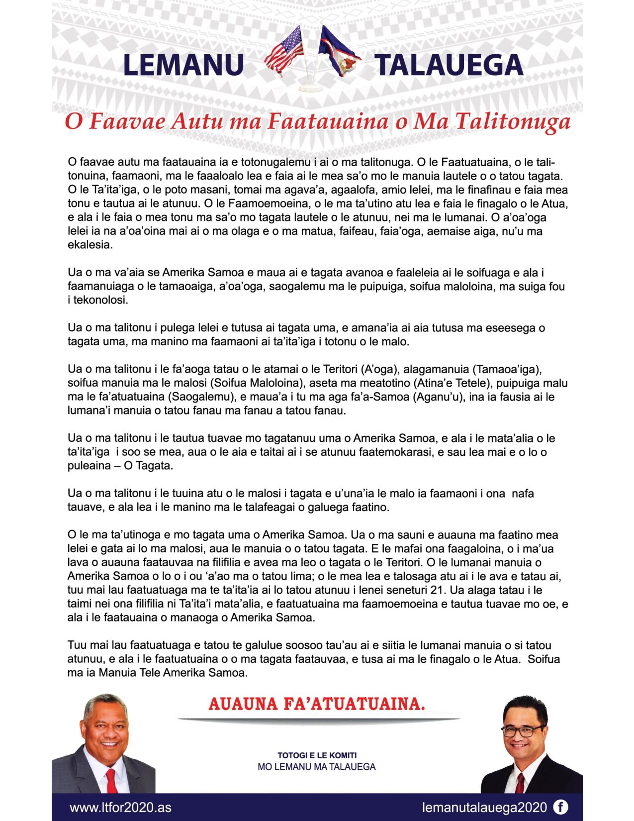 Lemanu & Talauega Core Values Samoan