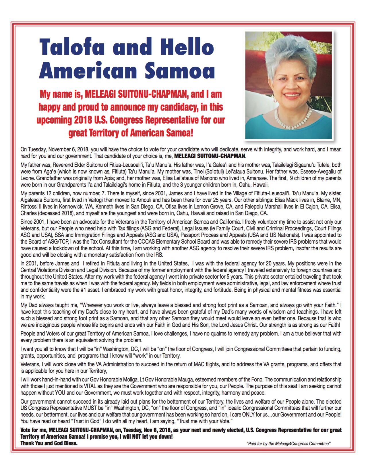 Meleagi for Congress 2018