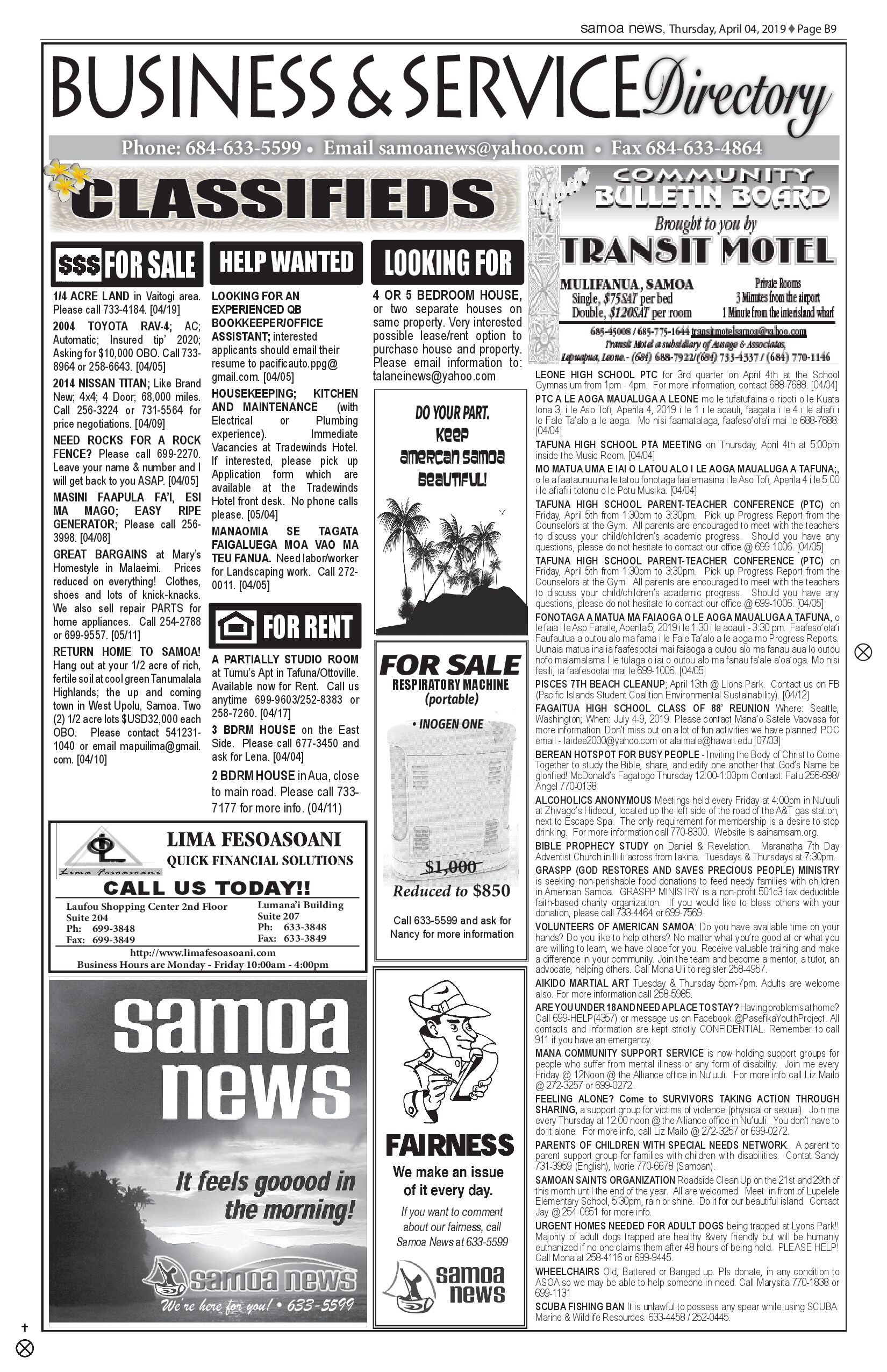 SN Classified Thursday, April 04, 2019