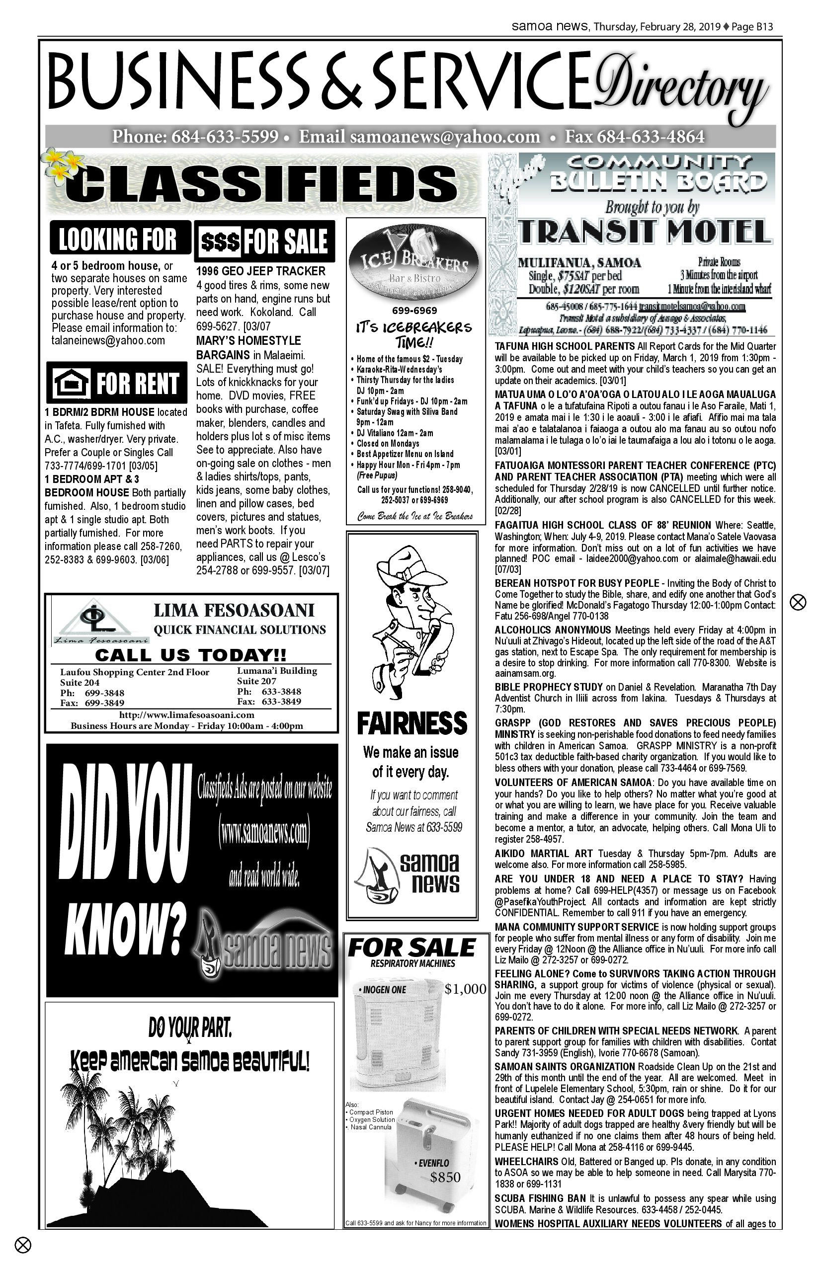 SN Classified Thursday, February 28, 2019