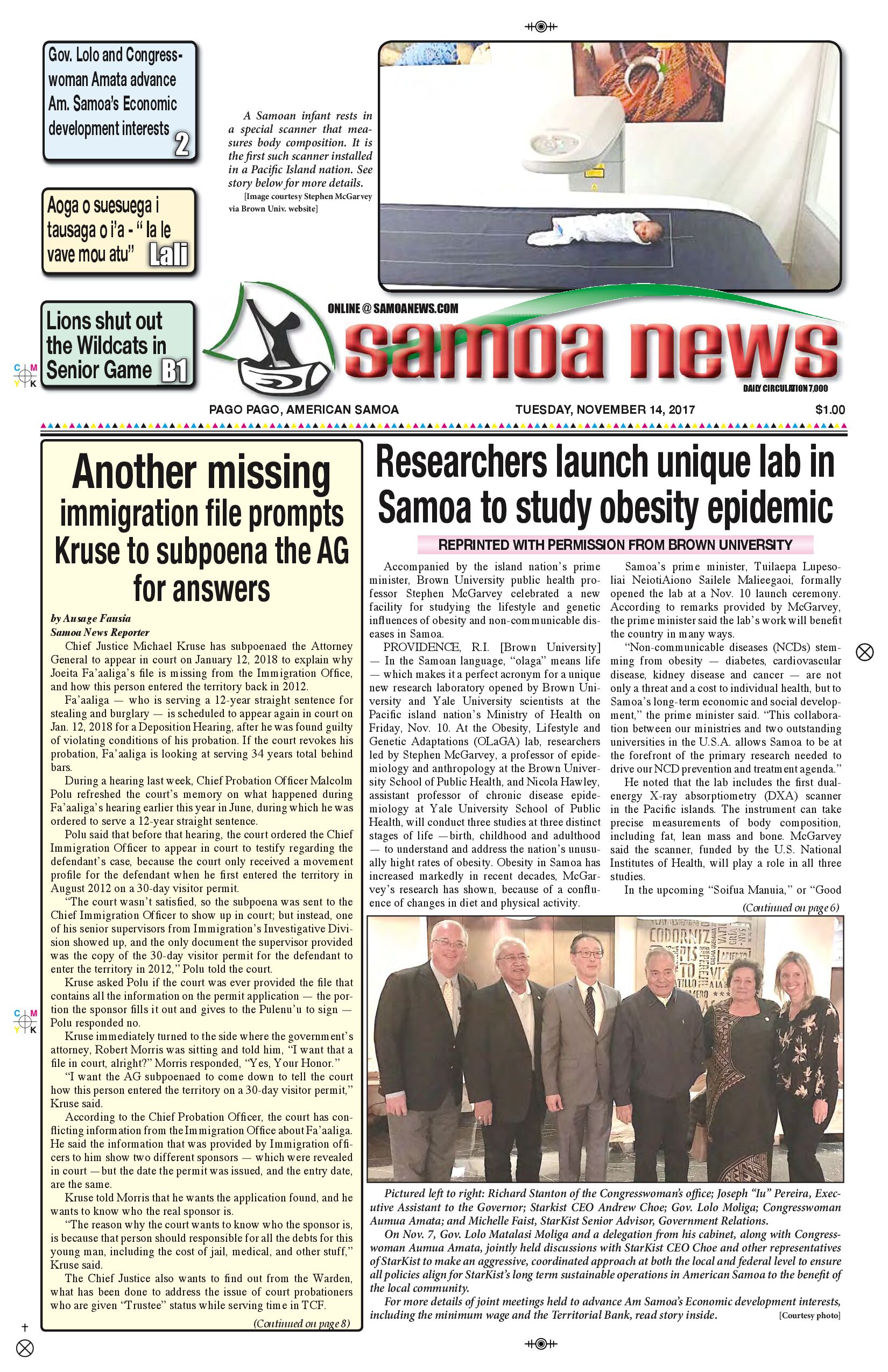 SN News Tuesday Nov. 14, 2017