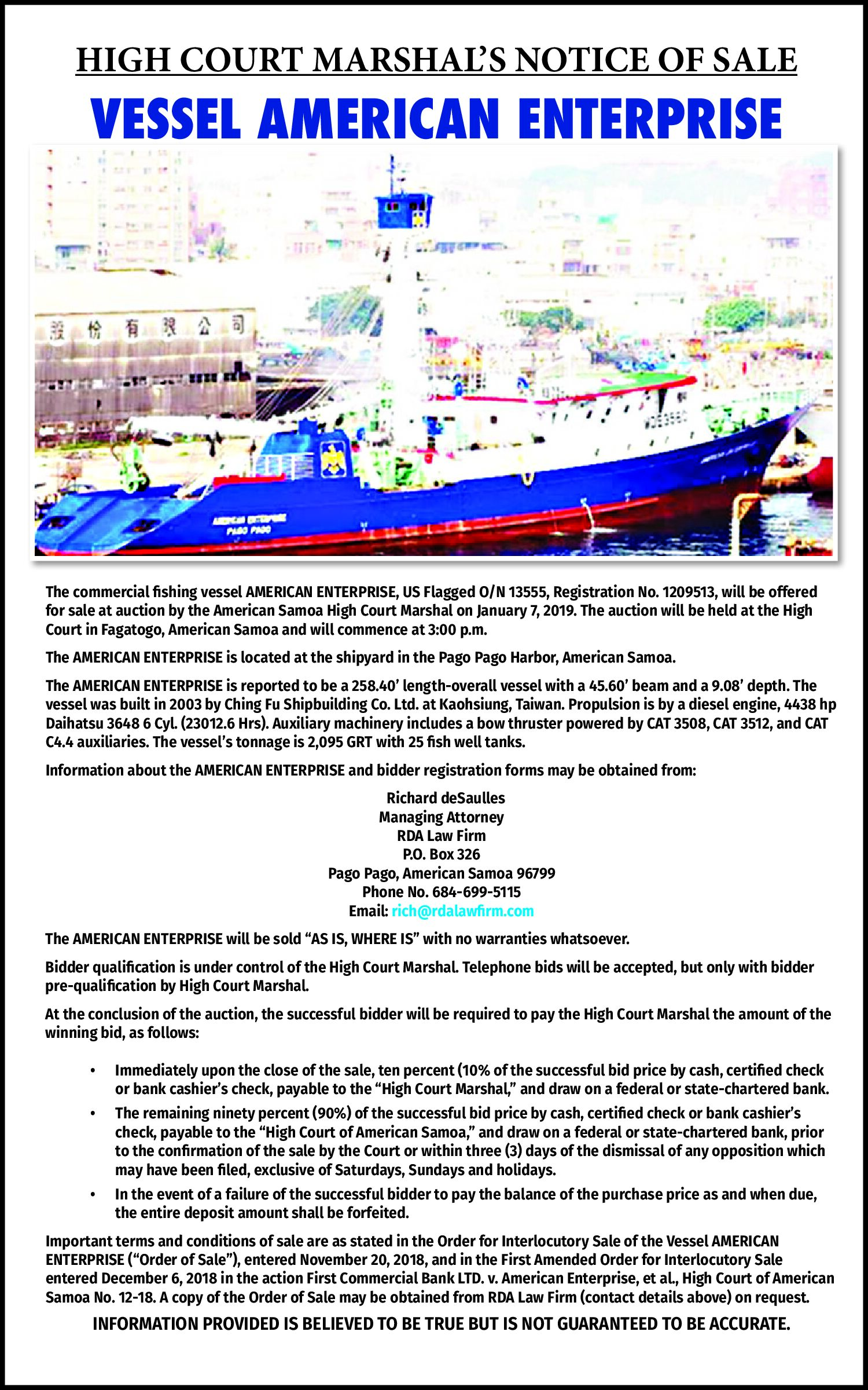 High Court Vessel Sale
