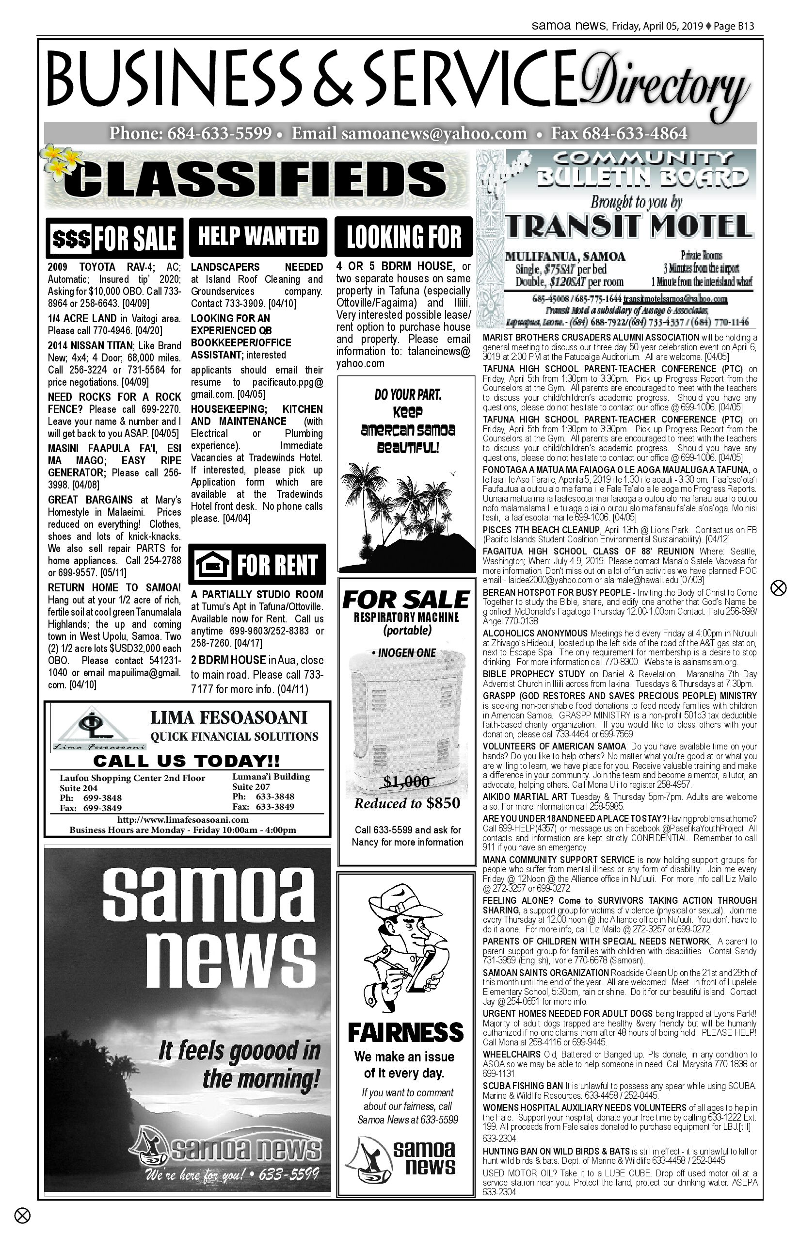 SN Classified Friday, April 05, 2019