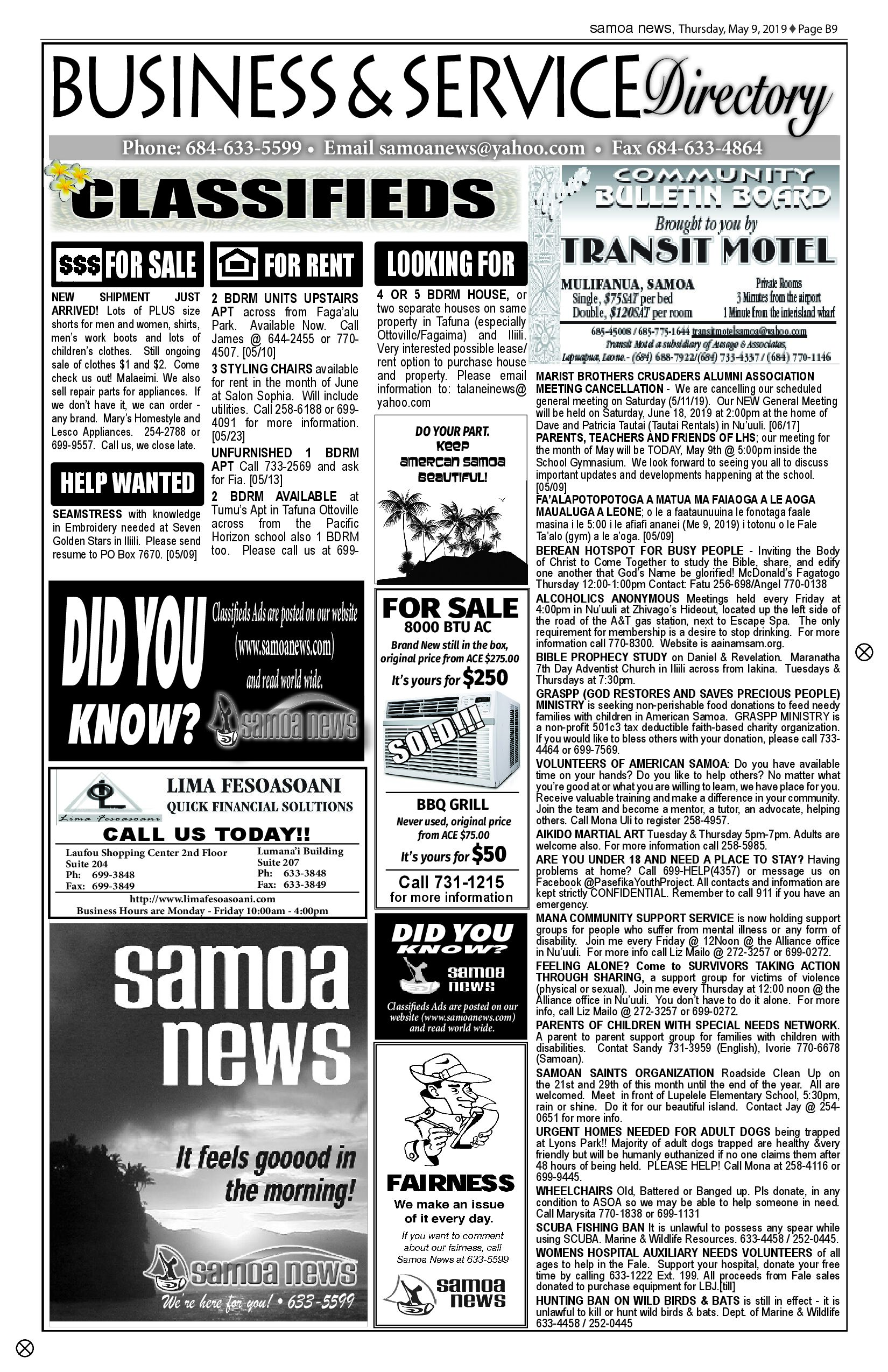 SN Classified Thursday, May 09, 2019