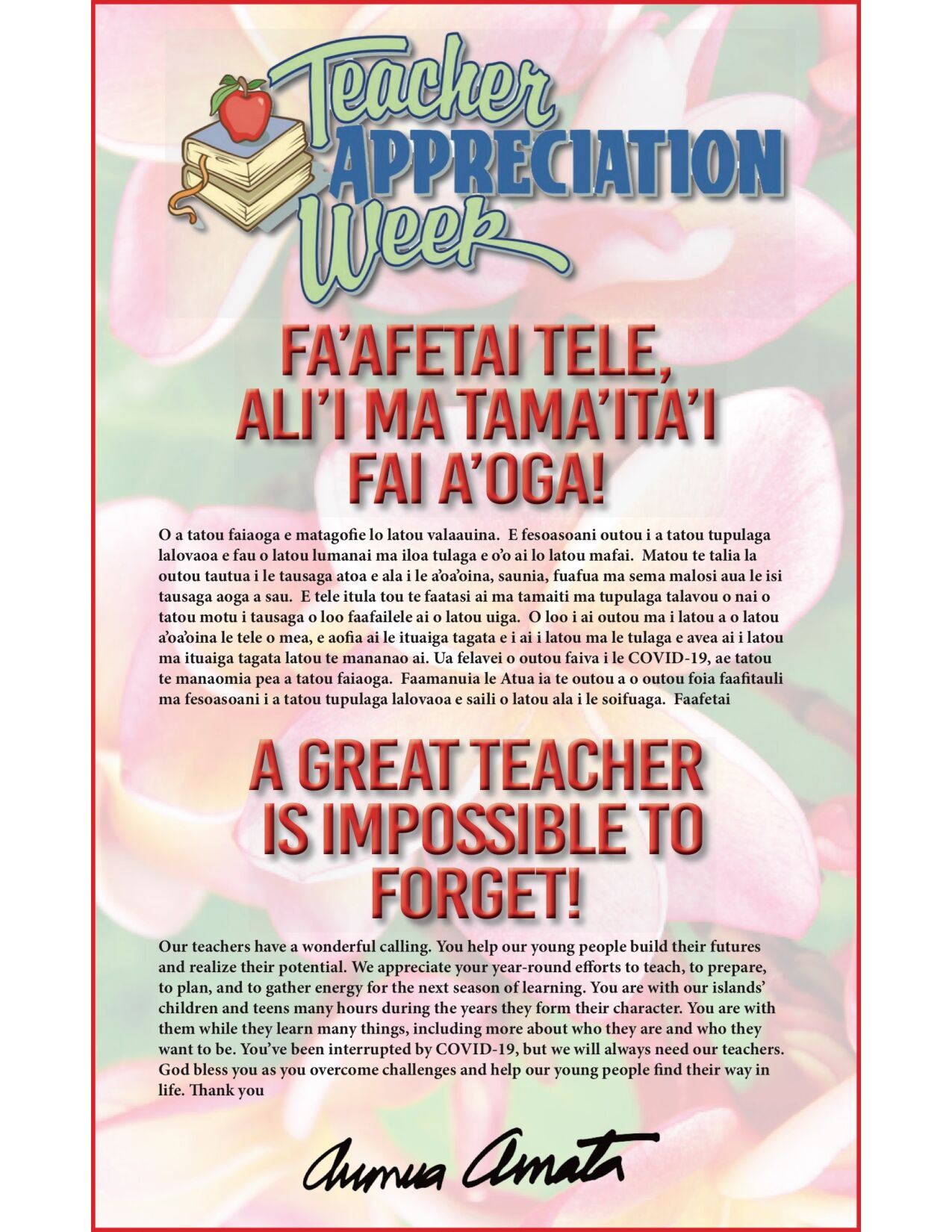 Amata Teachers Appreciation Wk 2020