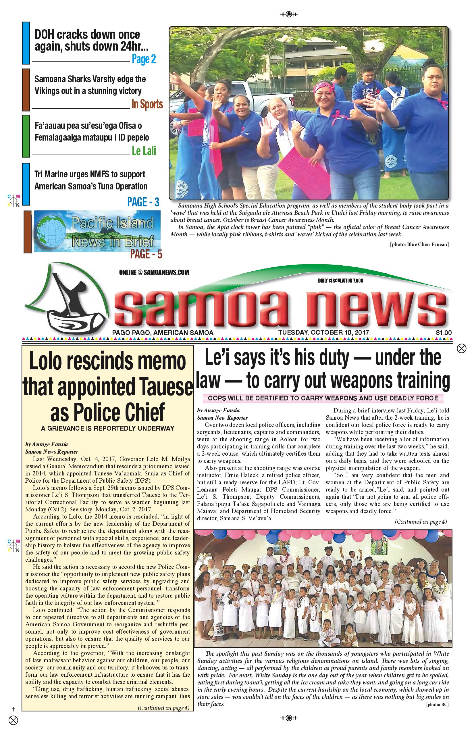 SN News Tuesday Oct. 10, 2017