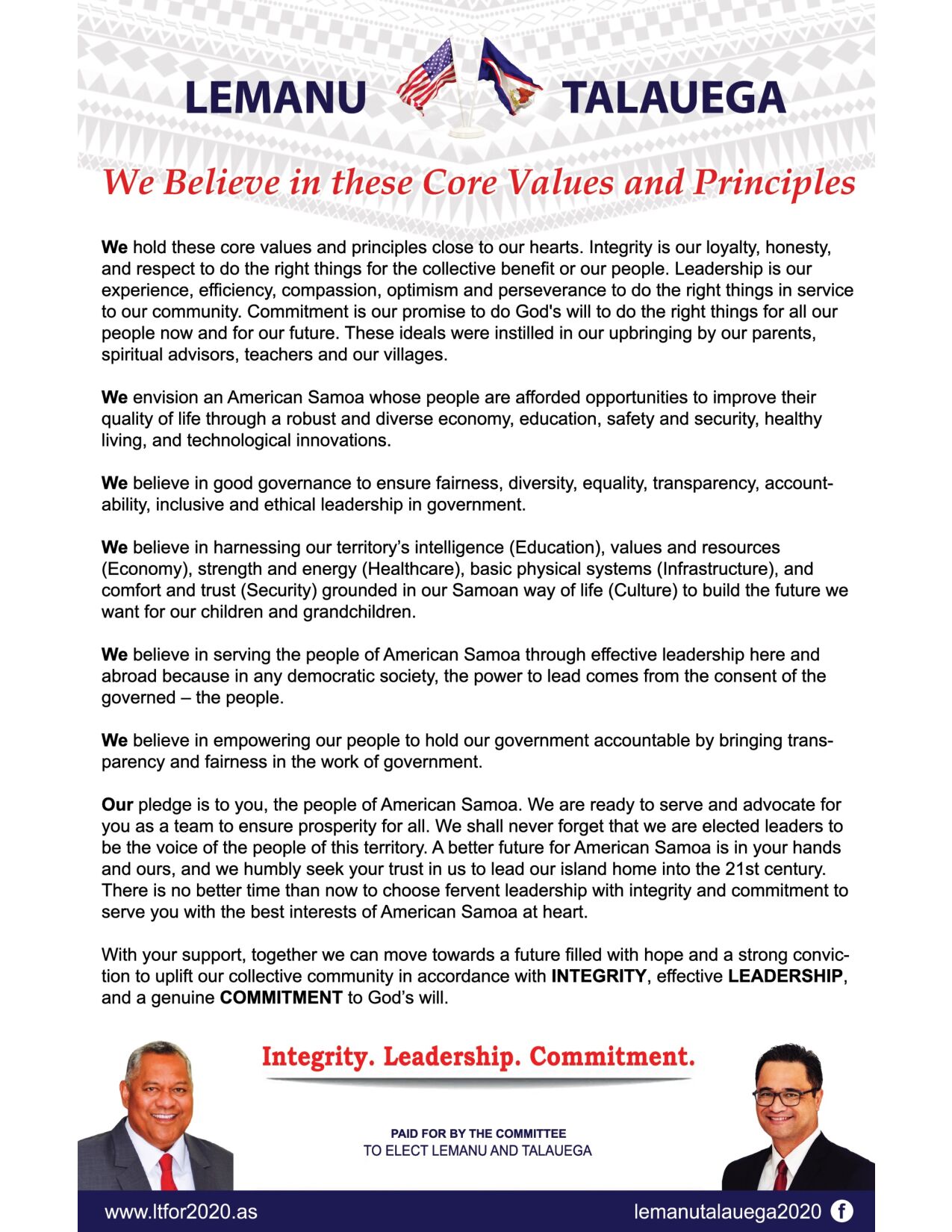 Lemanu & Talauega Core Values English