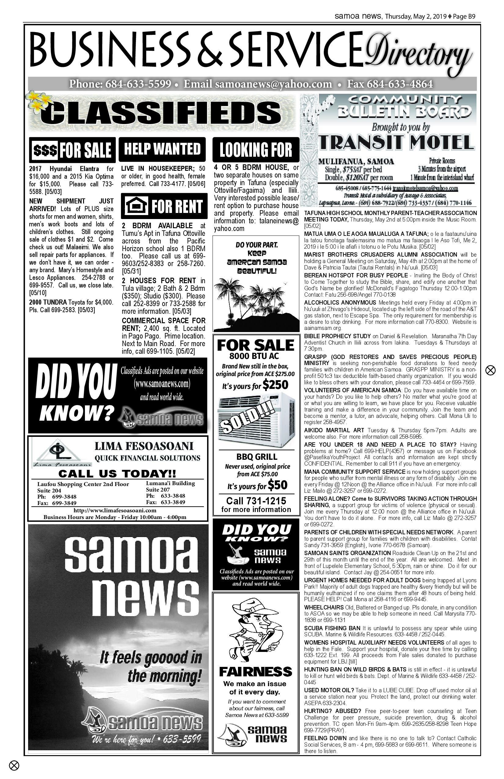 SN Classified Thursday, May 02, 2019