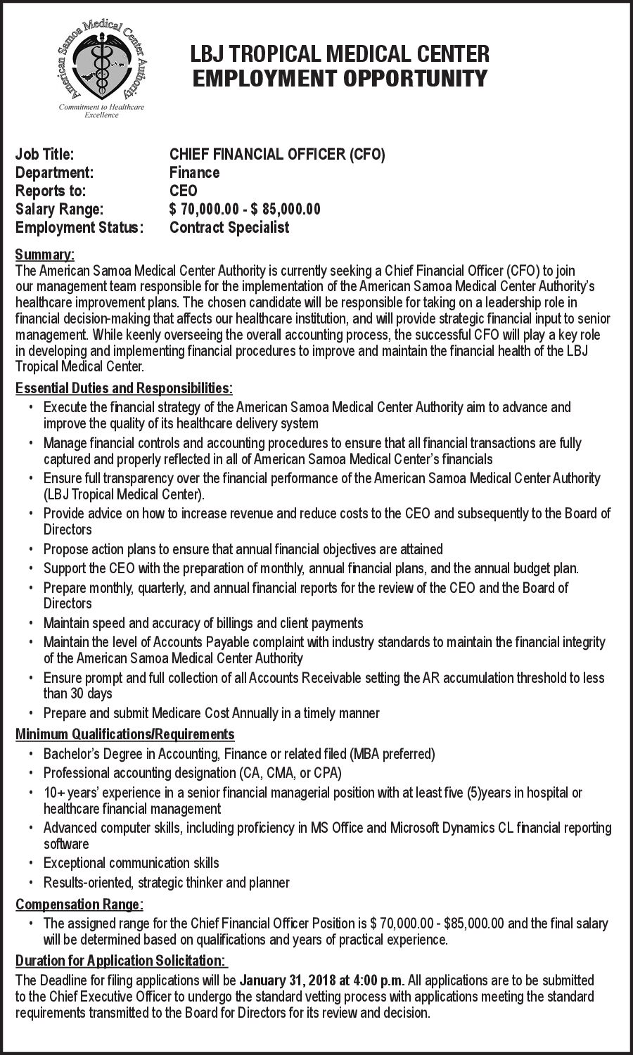 LBJ-Chief Financial Officer