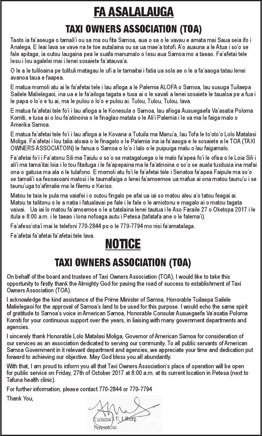 Taxi Association Thank You
