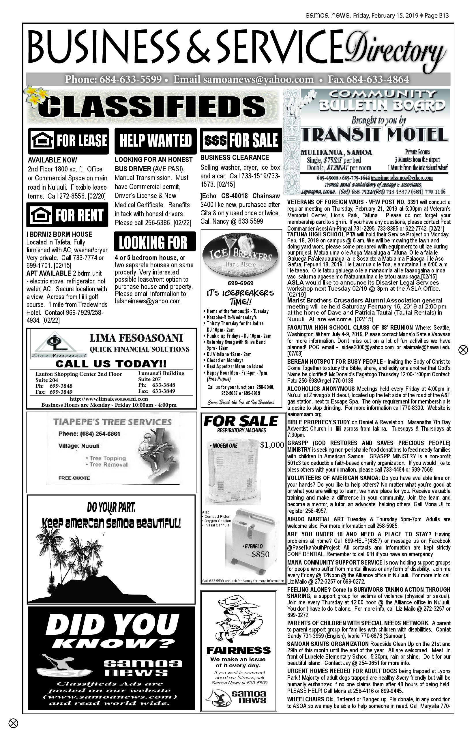 SN Classified Friday, February 15, 2019