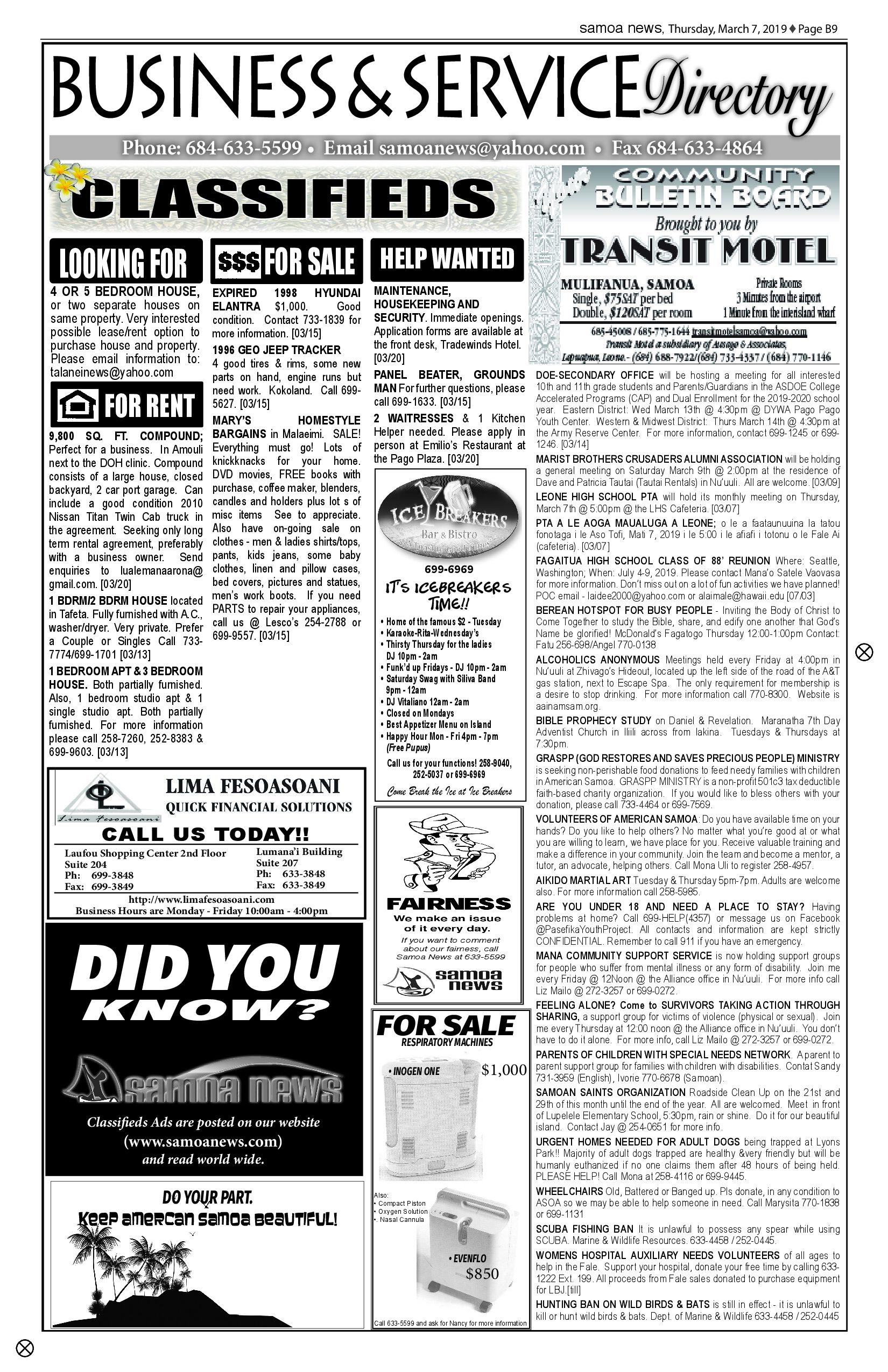 SN Classified Thursday, March 07, 2019