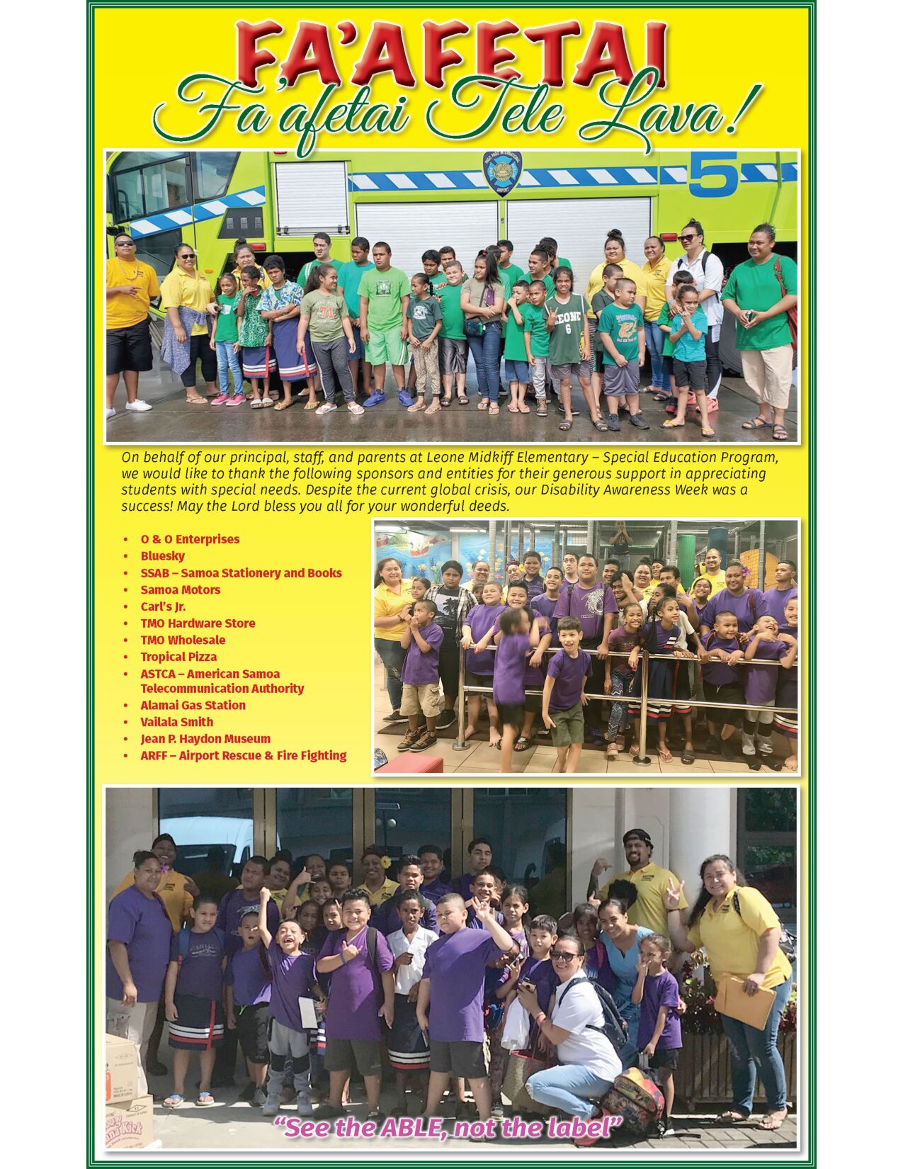 Thank You from Leone Midkiff Elementary 