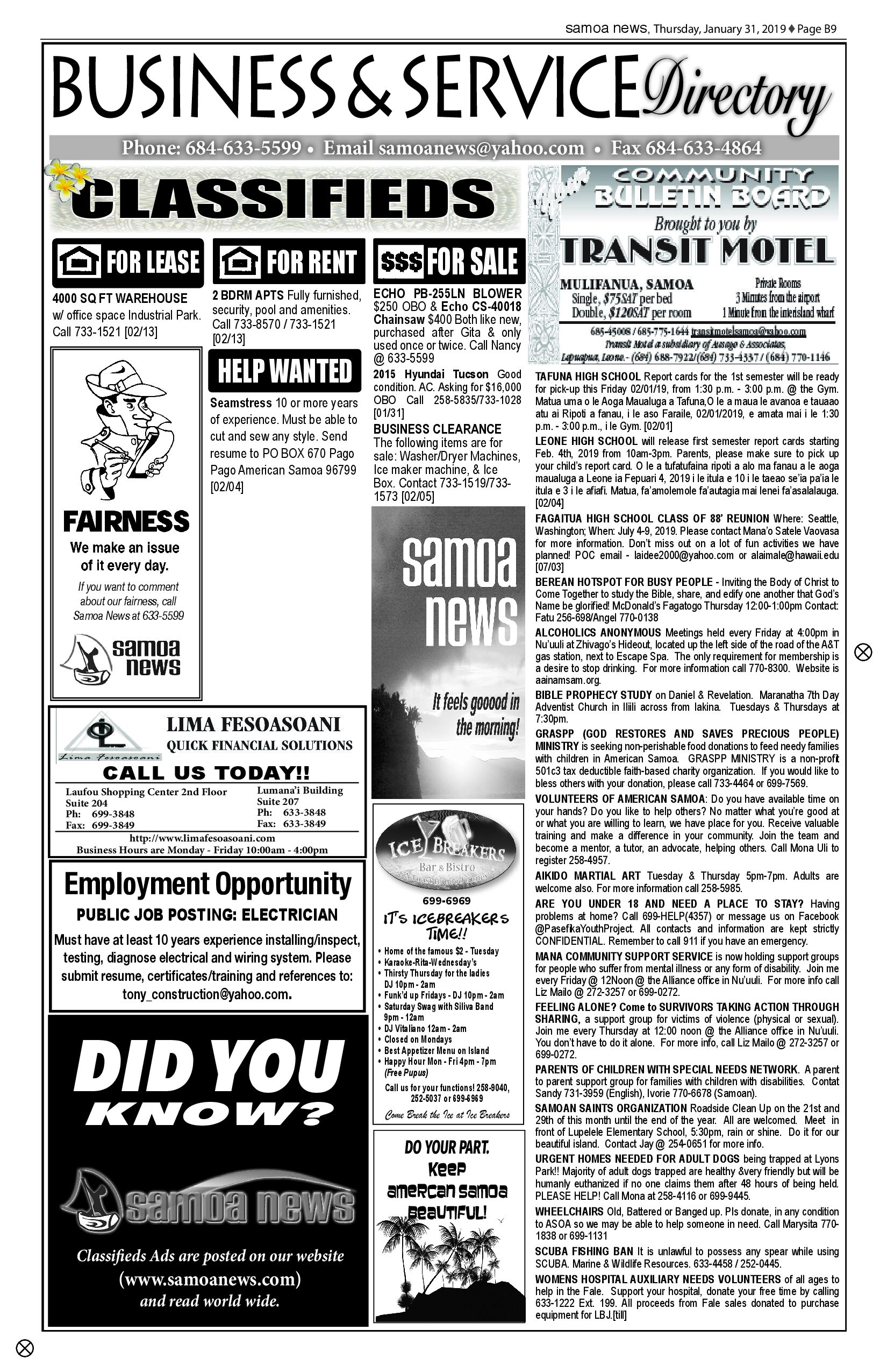 SN Classified Thursday, January 31, 2019