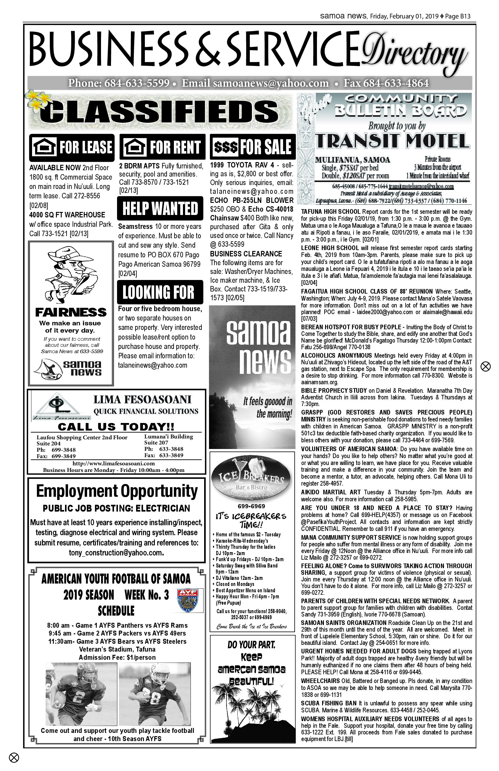 SN Classified Friday, February 01, 2019