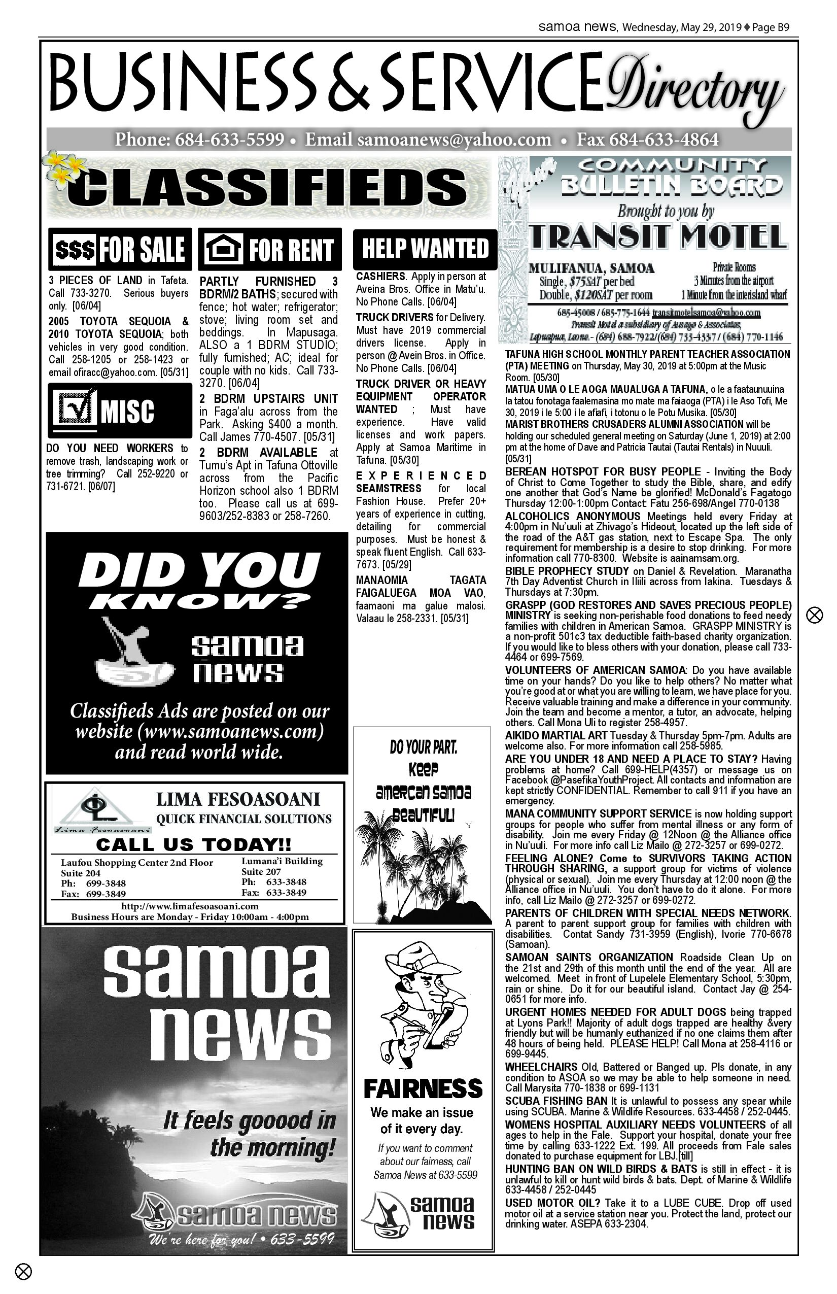 SN Classified Wednesday, May 29, 2019