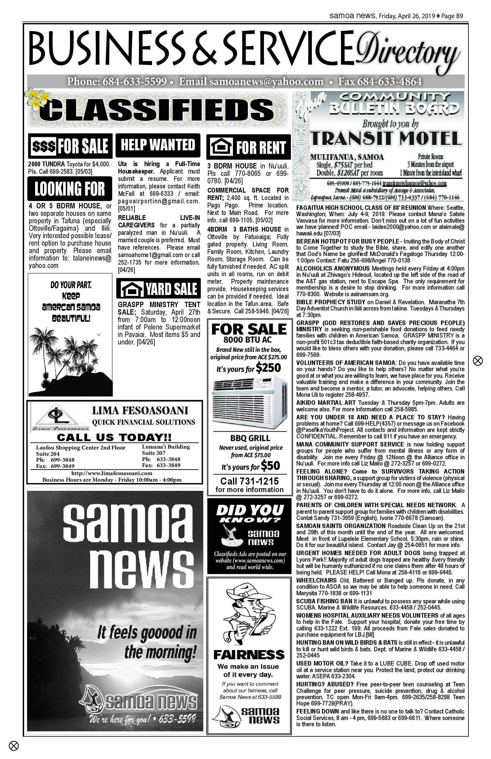 SN Classified Friday, April 26, 2019