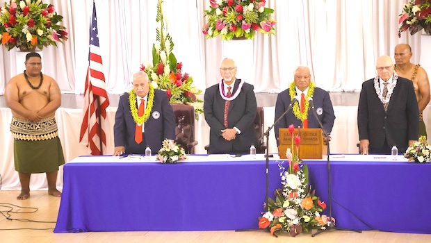 (l-r) Senate President Tuaolo Manaia Fruean, Governor Pulaalii Nikolao Pula, Speaker Savali Talavou Ale, Chief Justice Lealaialoa Michael Kruse.