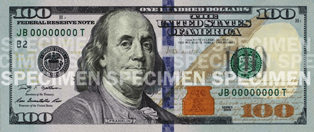 $100 bill stamped specimen