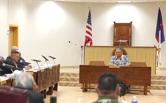 Manumaua Wayne Wilson addressing Acting Director Maefau Dr. Mary Taufeteʻe