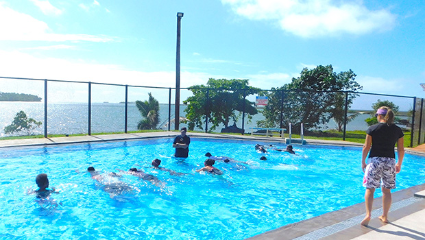 Pacific Horizons School Swimming 4/5 Grade Class at the Pala Lagoon Swimming Center with Instructors Debbs Cox and Chris Dunn