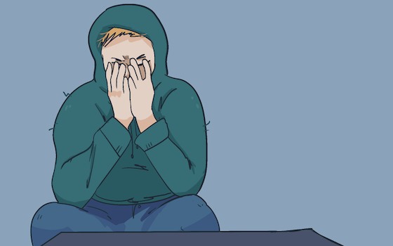 Illustration of a person hunched over in a hoodie