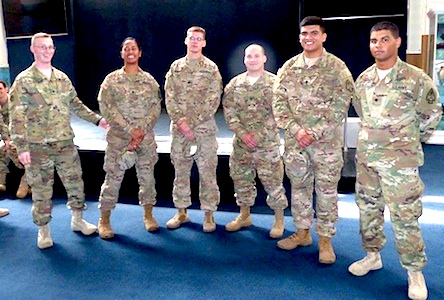 Mai le kamupani atoa e 27 na malaga, e i ai ona soa kamupani ma o le vaega lea a le Ordinance e alai ai le fitafita tiute mai Amerika Samoa, SPC Uluenga, Faaati Lehualani. L-R: Randy Gillis [E le’i alu i le vaega mo Europa], SPC Uluenga, Faaati Lehualani; SPC Lambert, Tyler; SGT Vazquez, Hector; PFC Espinoza, Esteban ma SPC Quiles, Fernando.  [ata: Leua Aiono Frost]