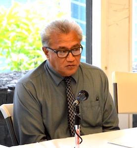 Le Faatonusili o le Matagaluega o Fefa’atauaiga ma Alamanuia, afioga Fuiavailiili Keniseli Lafaele.  [ata AF]