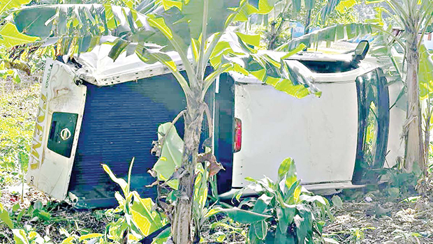 truck flipped on its side