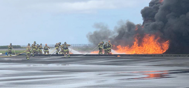  Airport firefighters fighting fire
