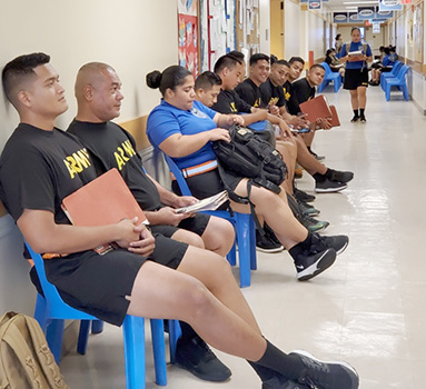 U.S. Army Reserve Soldiers under the 9th Mission Support Command waiting for physicals