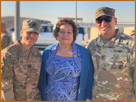 Amata with two American Samoa soldiers in the Middle East