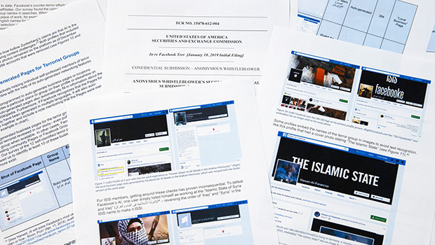 Pages from a confidential whistleblower's report on Facebook
