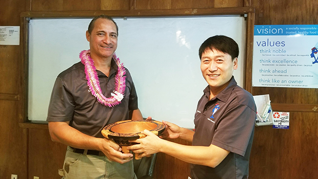 StarKist Samoa General Manager Jason Kim (right) with  Taotasi Archie Soliai,