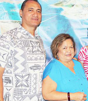 American Samoa Council member, Totasi Archie Soliai with Council executive director Kitty M. Simonds