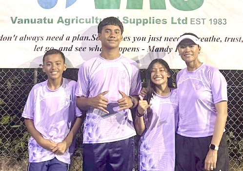The three American Samoa junior tennis players and Coach Francine