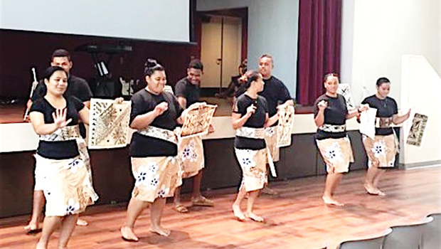 ASCC cultural arts students dancing and displaying tapa