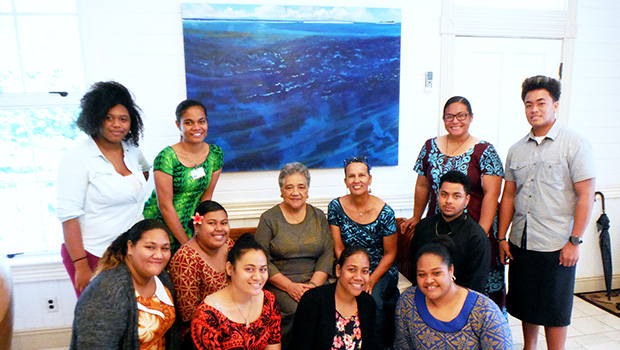 First Lady Cynthia Moliga (center, seated) last week hosted ASCC students from the class ART 160 - Design Fundamentals, taught by artist Regina Meredith (seated next to the First Lady).
