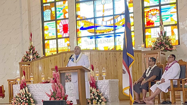 Education director Talauega Dr. Samasoni Asaeli (standing at podium) 