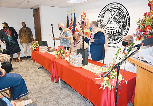  (L-R) Mayor Blangiardi, Governor Lemanu, Lt. Governor Josh Green, Rev. Elder Falelua Lafitaga