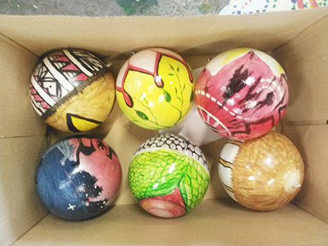 Six of the 26 ornaments painted by Leone HS art students this