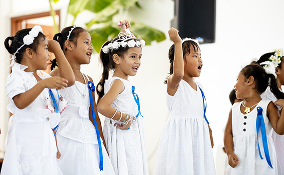 The young children performing bible skits 