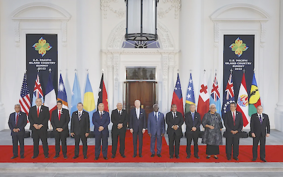 Joe Biden, centre, with Pacific Island leaders. 