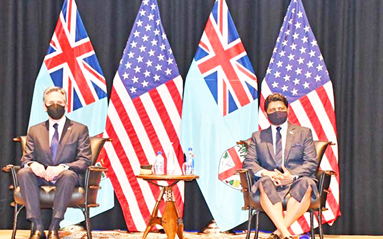  US Secretary of State Antony Blinken and Fiji's acting prime minister Aiyaz Sayed-Khaiyum