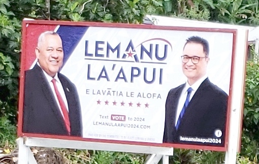 Billboard advertising the Lemanu / Laapui team