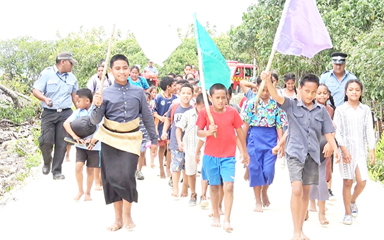 A tsunami drill at a school in Tonga where